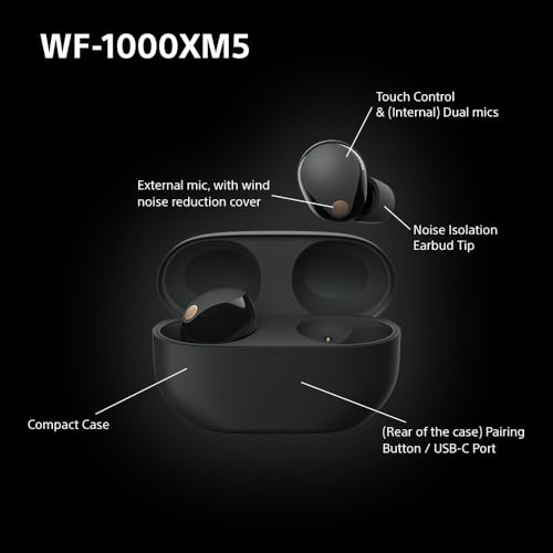 Sony WF-1000XM5 Wireless Noise Cancelling Earbuds, Bluetooth, In-ear Headphones, Mic
