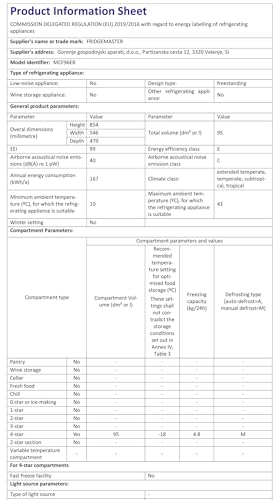 Fridgemaster MCF96EB 95L Chester Freezer 4 Star Freezer Rating - 47.9D x 54.6W x 85.4H cm Black - E Rated