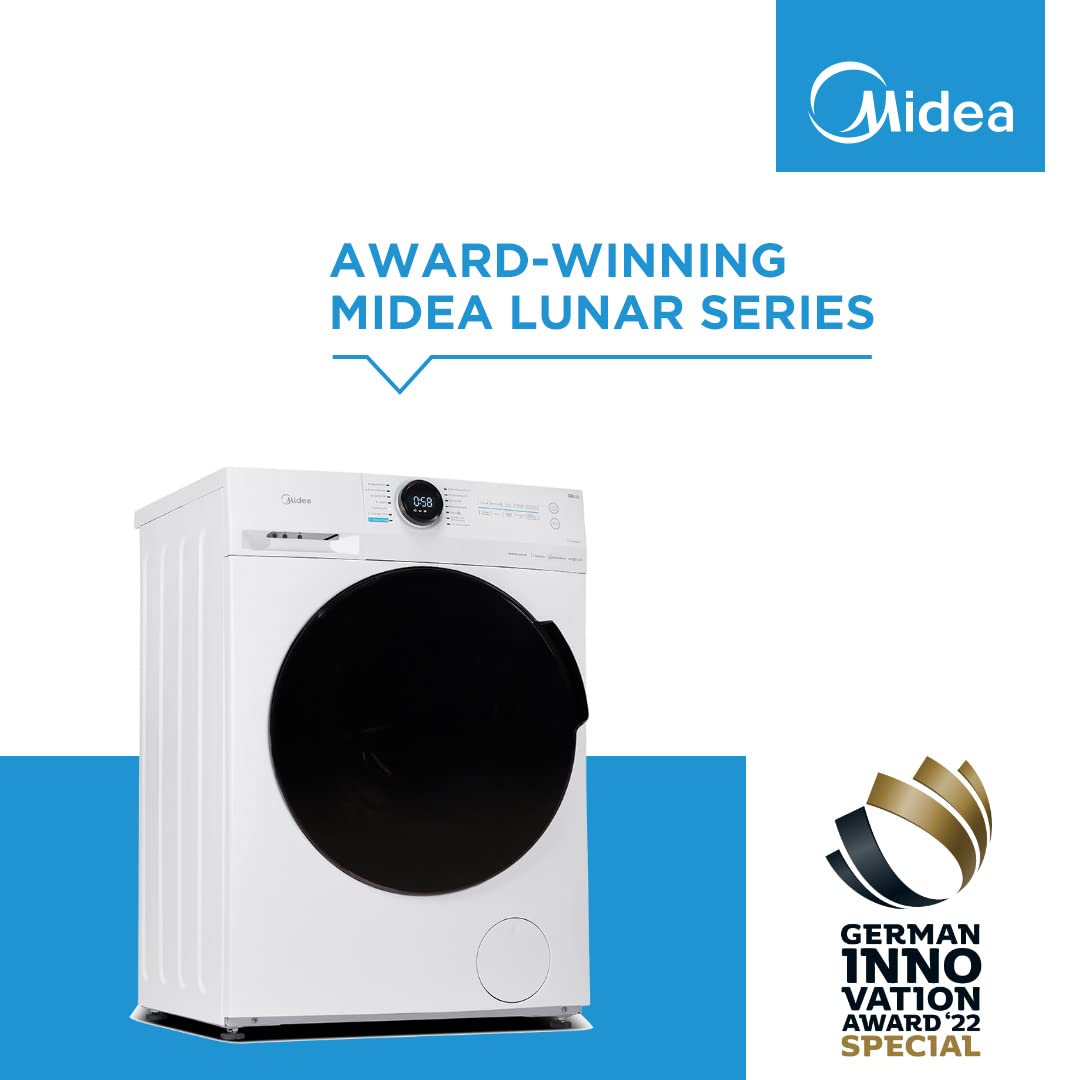Midea MF200W70B/E Freestanding Washing Machine, BLDC Motor, Bright LED Display, Health Guard, Steam