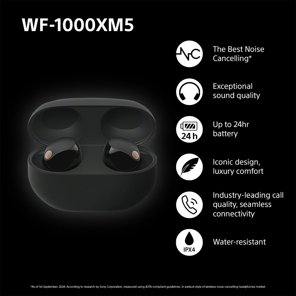Sony WF-1000XM5 Wireless Noise Cancelling Earbuds, Bluetooth, In-ear Headphones, Mic