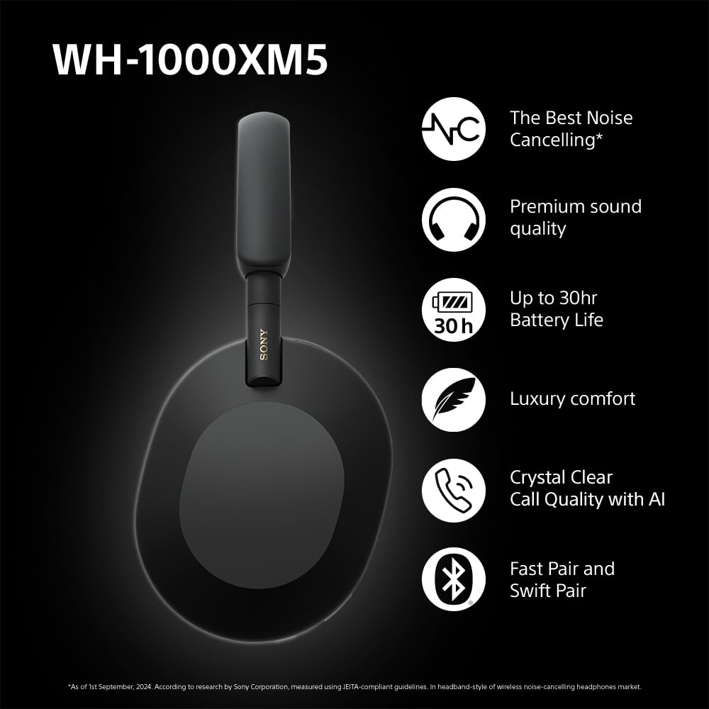 Sony WH-1000XM5 Premium Noise Cancelling Wireless Over-Ear Headphones