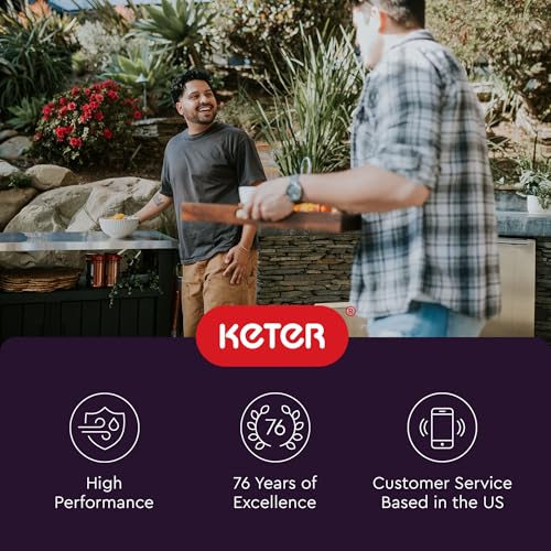 Keter Unity XL Portable Outdoor Table and Storage Cabinet with Hooks for Grill Accessories-Stainless Steel Top