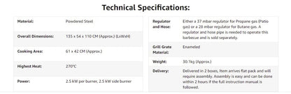 CosmoGrill Pro Deluxe 5 Gas Burner 4+1 Barbecue Grill, Steel Warming Rack, Side-Burner