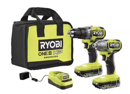 RYOBI ONE+ HP 18V Brushless Cordless Combo Kit w/ 1/2 in. Drill, 1/4 in.