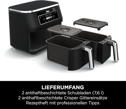 Ninja Foodi Dual Zone Digital Air Fryer, 2 Drawers, 7.6 L, 4-in-1, Used No Oil, Airfry, Max Crisp