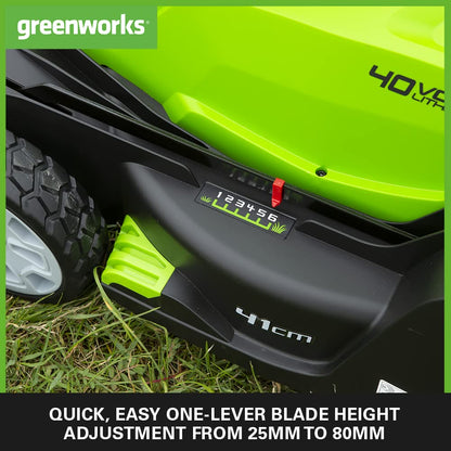 Greenworks 40V Cordless Lawnmower for Lawns up to 500m², 41cm Cutting Width, 50L Bag