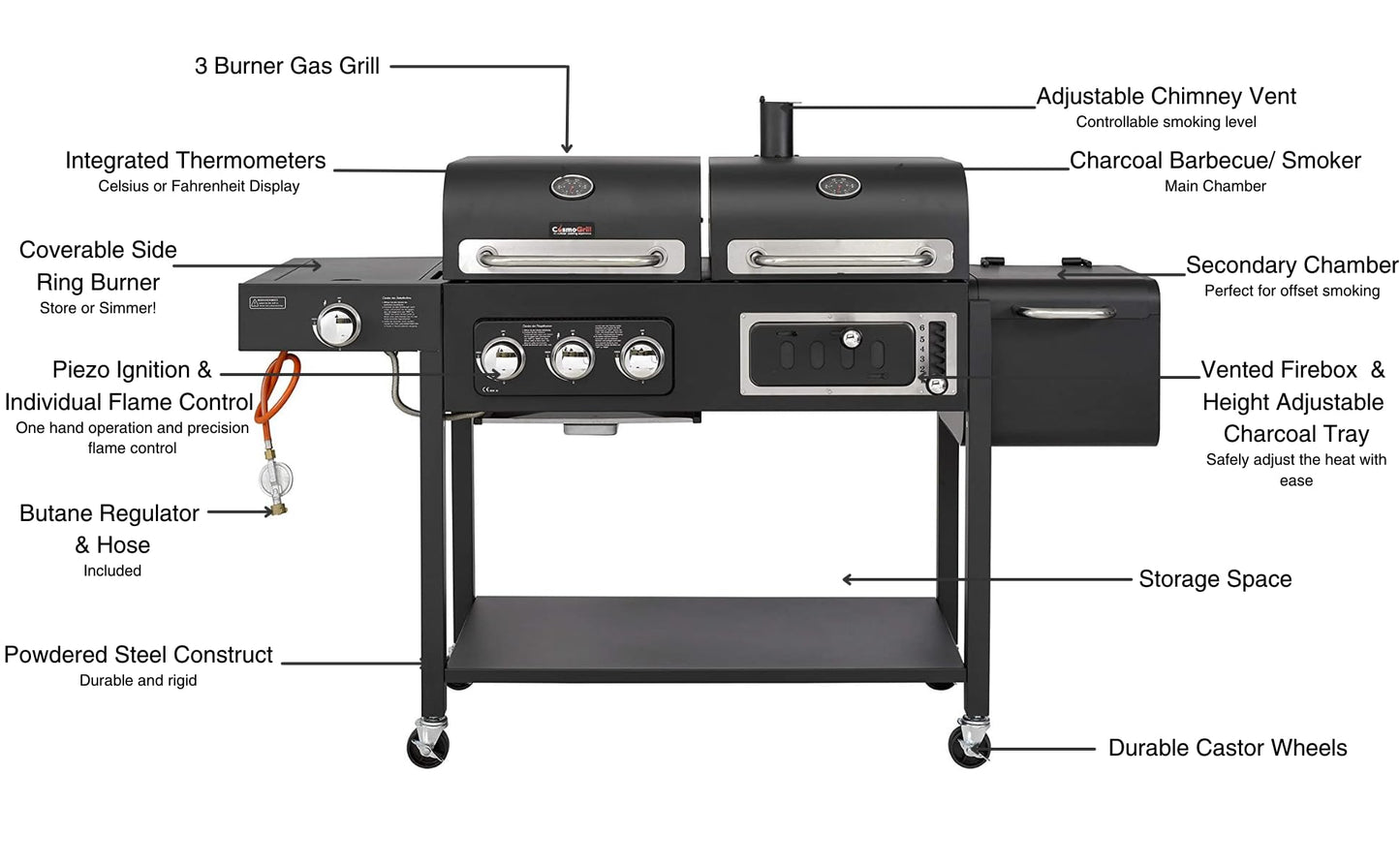 CosmoGrill Hybrid 4 Burner Barbecue with Waterproof Cover