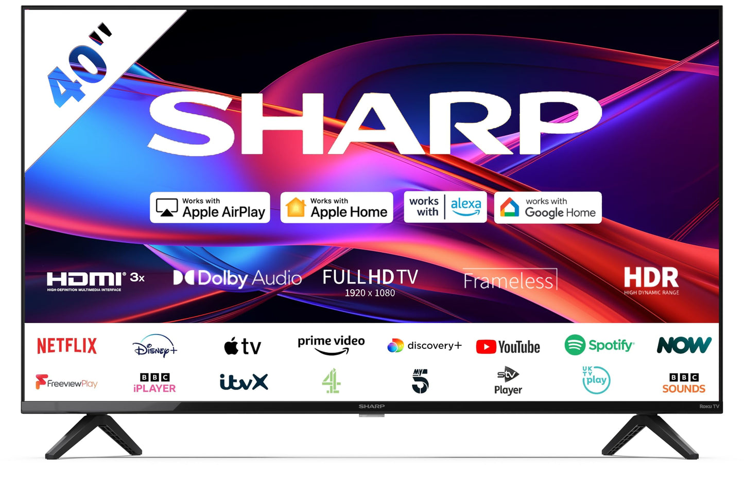 SHARP 40GD2225K 40" Full HD Roku Smart TV – Frameless LED
