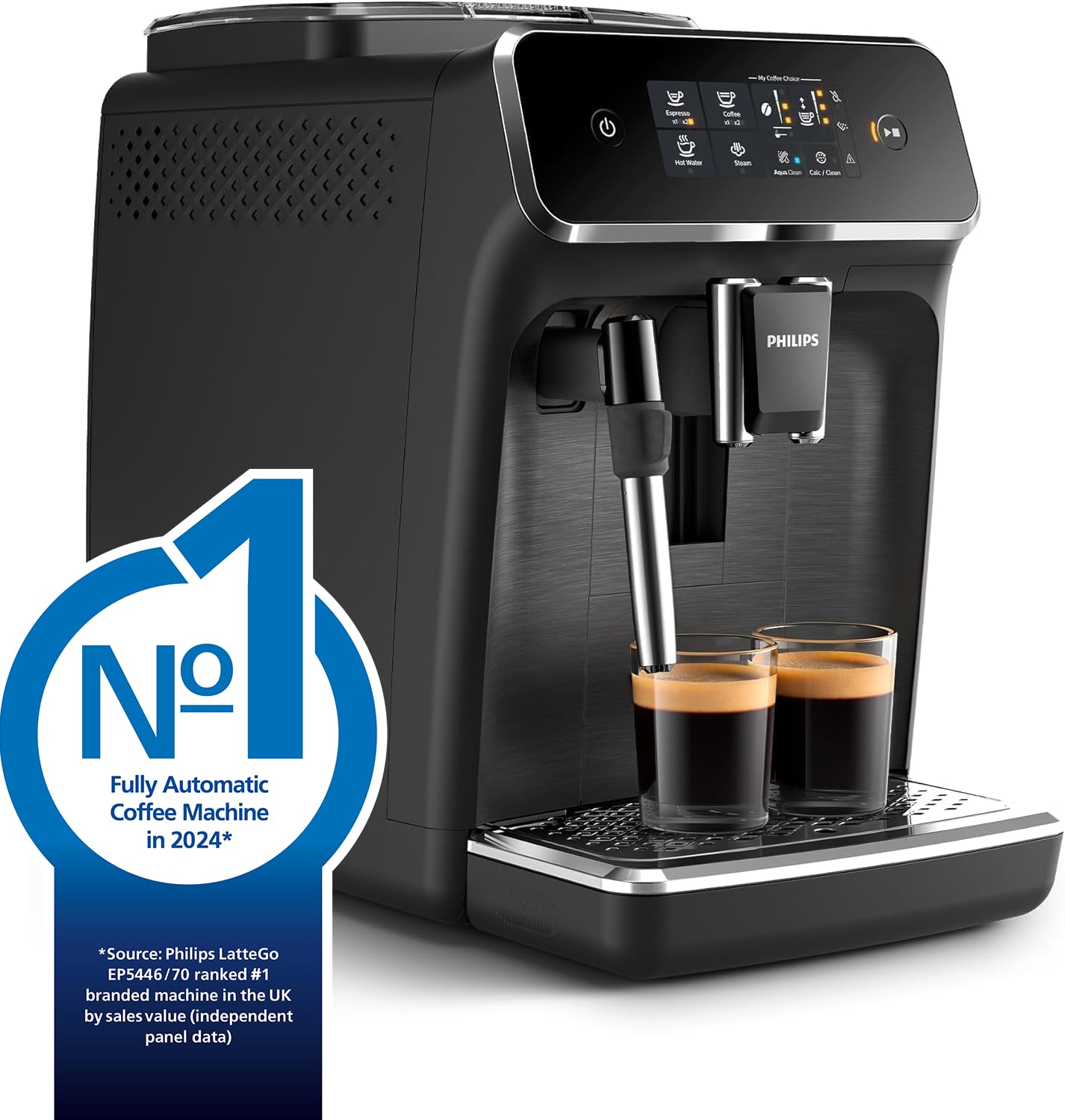Philips 2200 Series Fully Automatic Espresso Machine - 2 Coffees, Touch Display, Classic Milk Frother