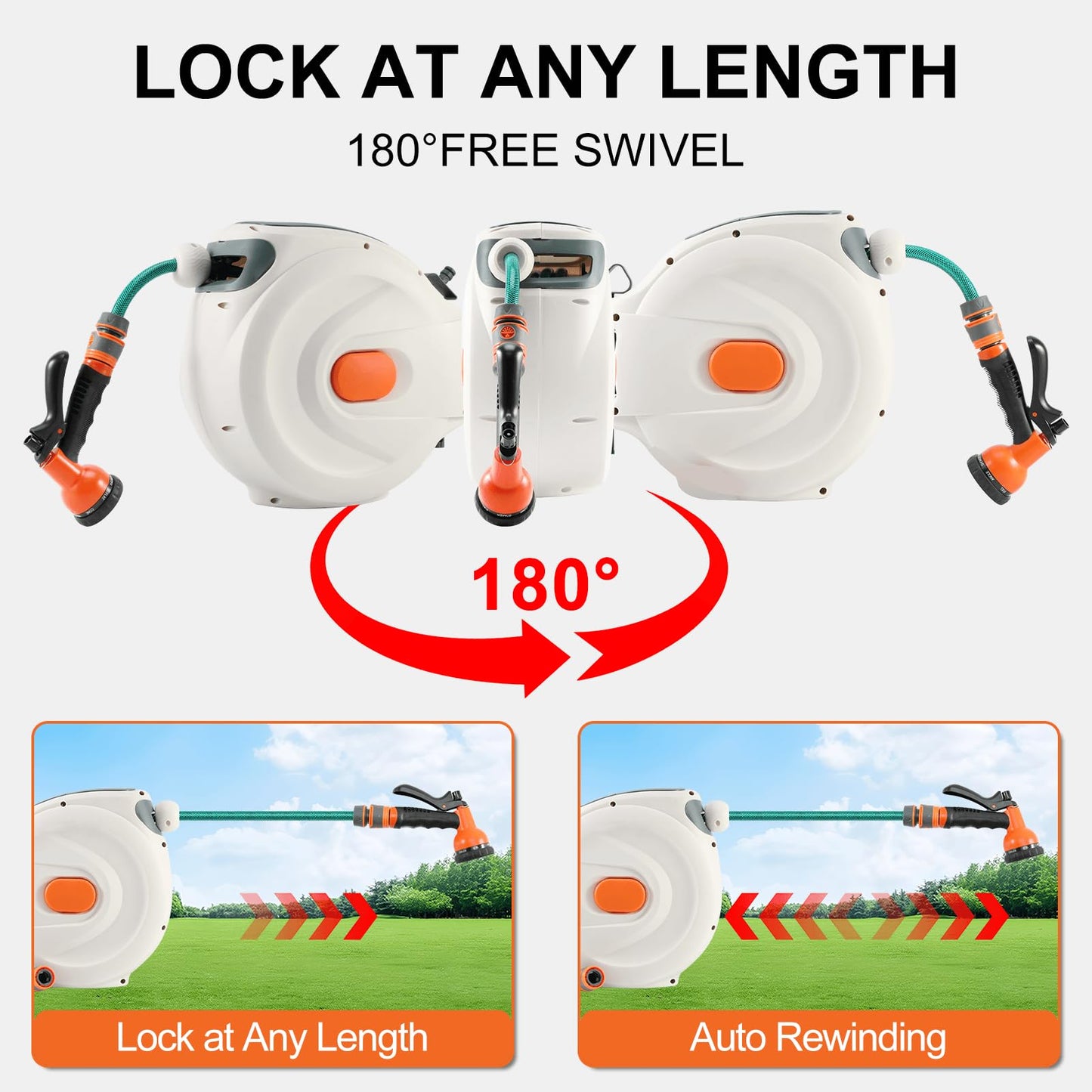 Himix Retractable Garden Hose Reel - 1/2 inch x 50ft Wall Mounted Hose Reel