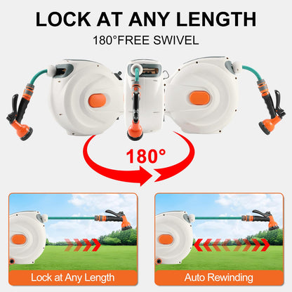 Himix Retractable Garden Hose Reel - 1/2 inch x 50ft Wall Mounted Hose Reel