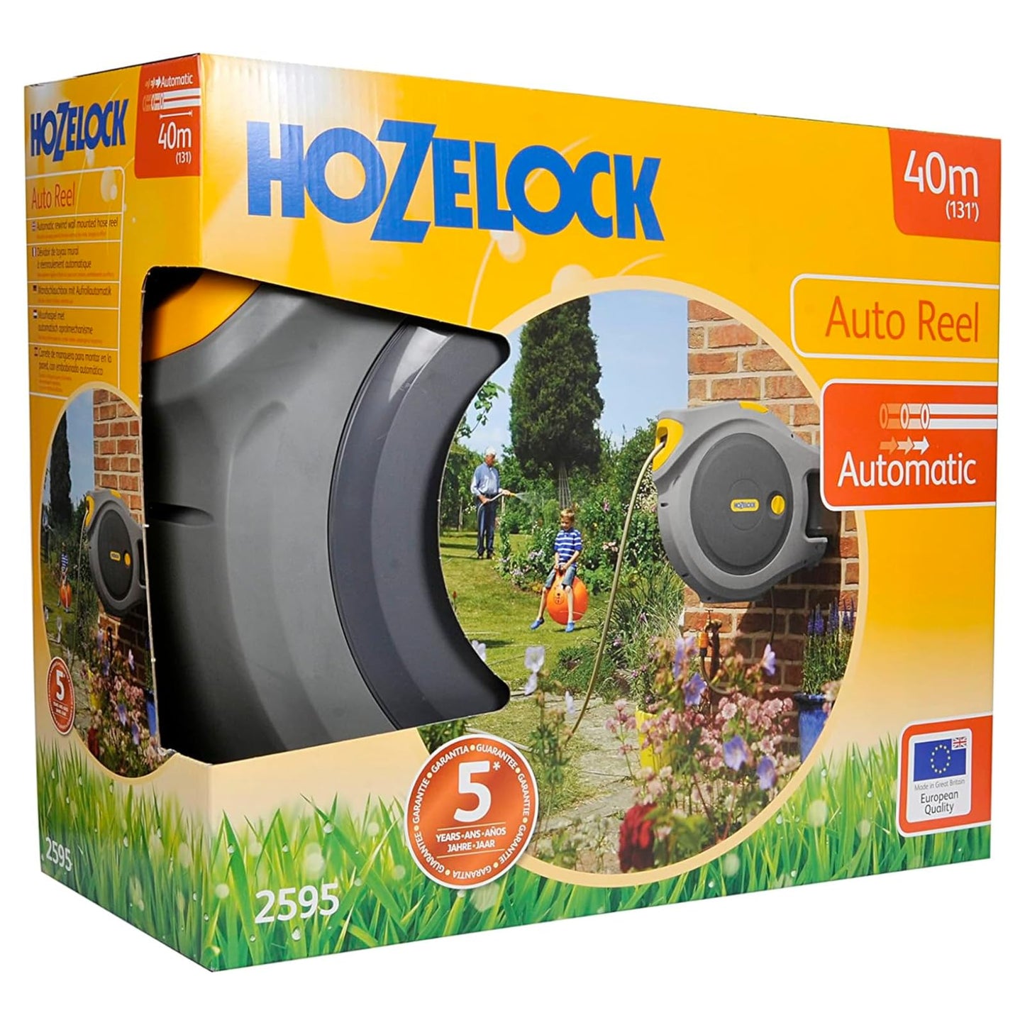 HOZELOCK - Auto Reel Wall-mounted 40m: Easy to Install, Child-lock, Auto-rewind