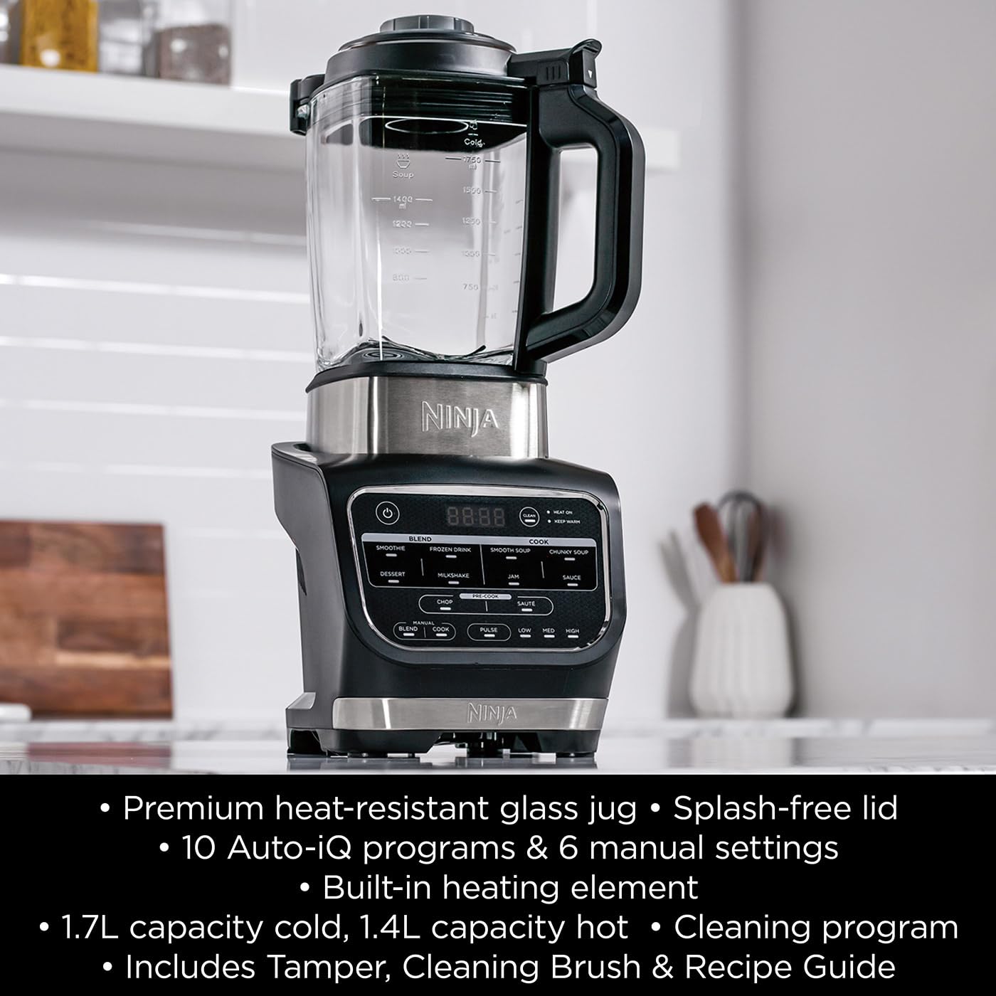 Ninja Foodi Blender & Soup Maker, 10 Auto-iQ Programs, 1.7L Glass Jug, Hot & Cold Blender