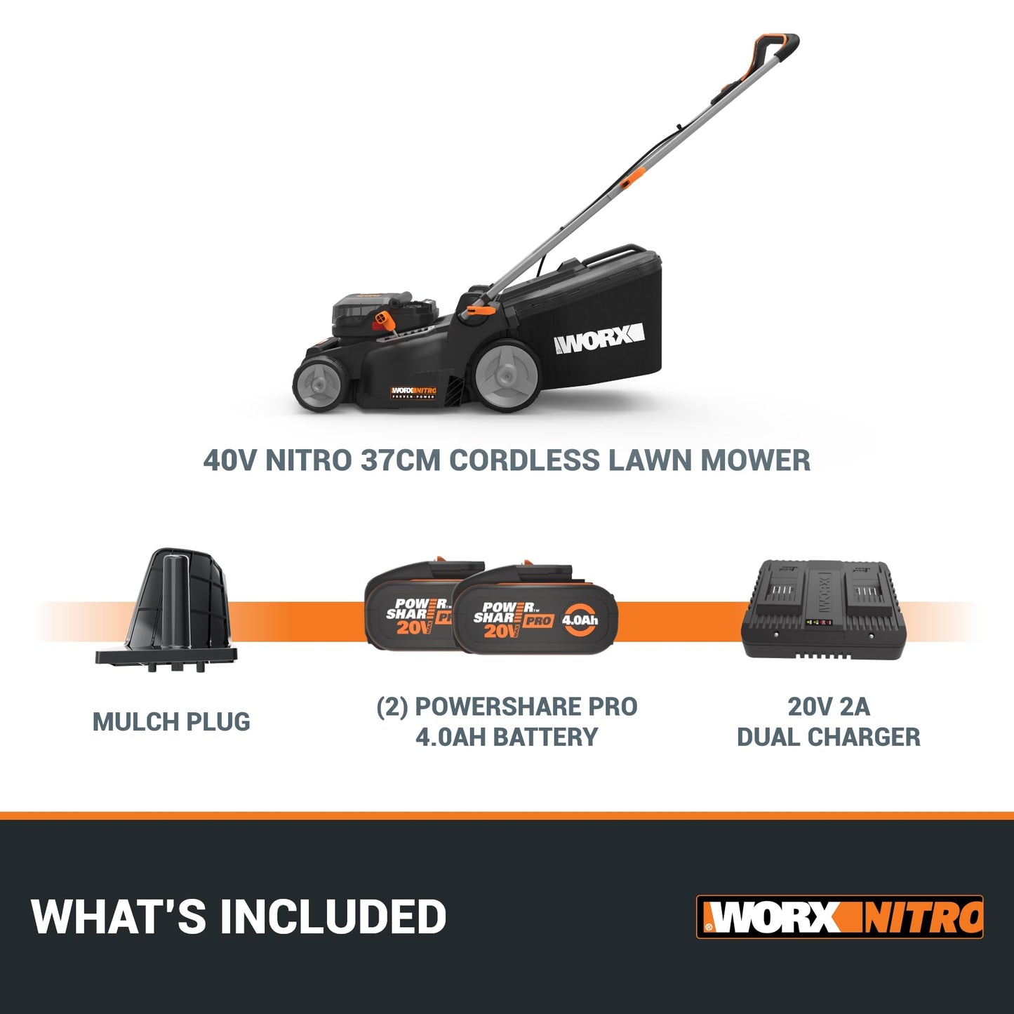 Worx WG737E 40V 37cm Cordless Lawnmower – Ideal for Medium to Large Gardens (300-550 m²)