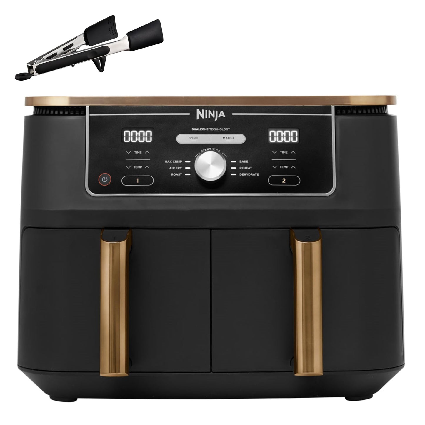 Ninja Foodi MAX Dual Zone Air Fryer, Amazon Exclusive, Tongs, 2 Drawers, 9.5L