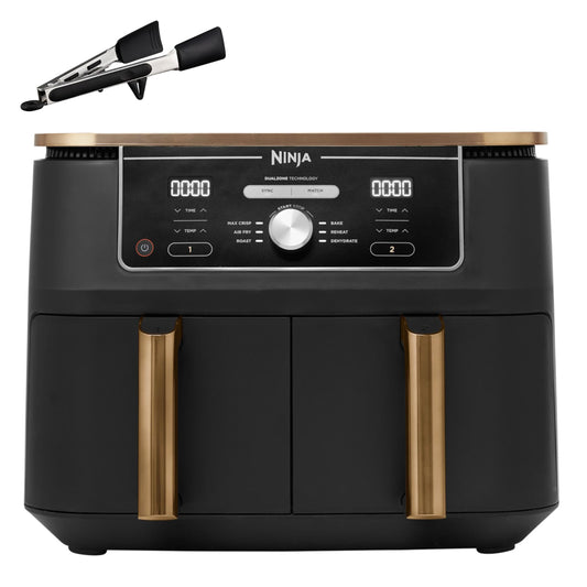 Ninja Foodi MAX Dual Zone Air Fryer, Amazon Exclusive, Tongs, 2 Drawers, 9.5L