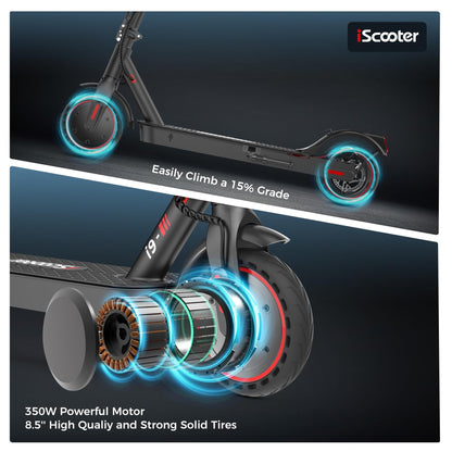 iScooter Electric Scooter, i9 Electric Scooters Adult, 8.5”Solid Tires, 30km Range, 3 Speed Mode