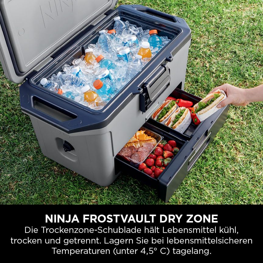 Ninja FrostVault Hard Cooler 47L, Premium Insulated Cool Box, Holds Ice Up to 6 Days, Built-in Dry Storage Drawer