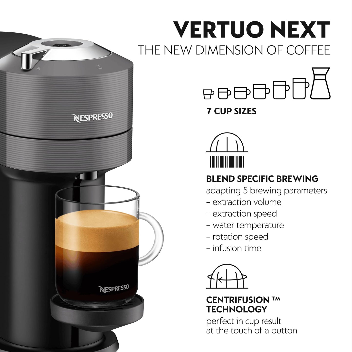 Nespresso ENV120.GY Vertuo Next Coffee Machine by Magimix, Dark Grey