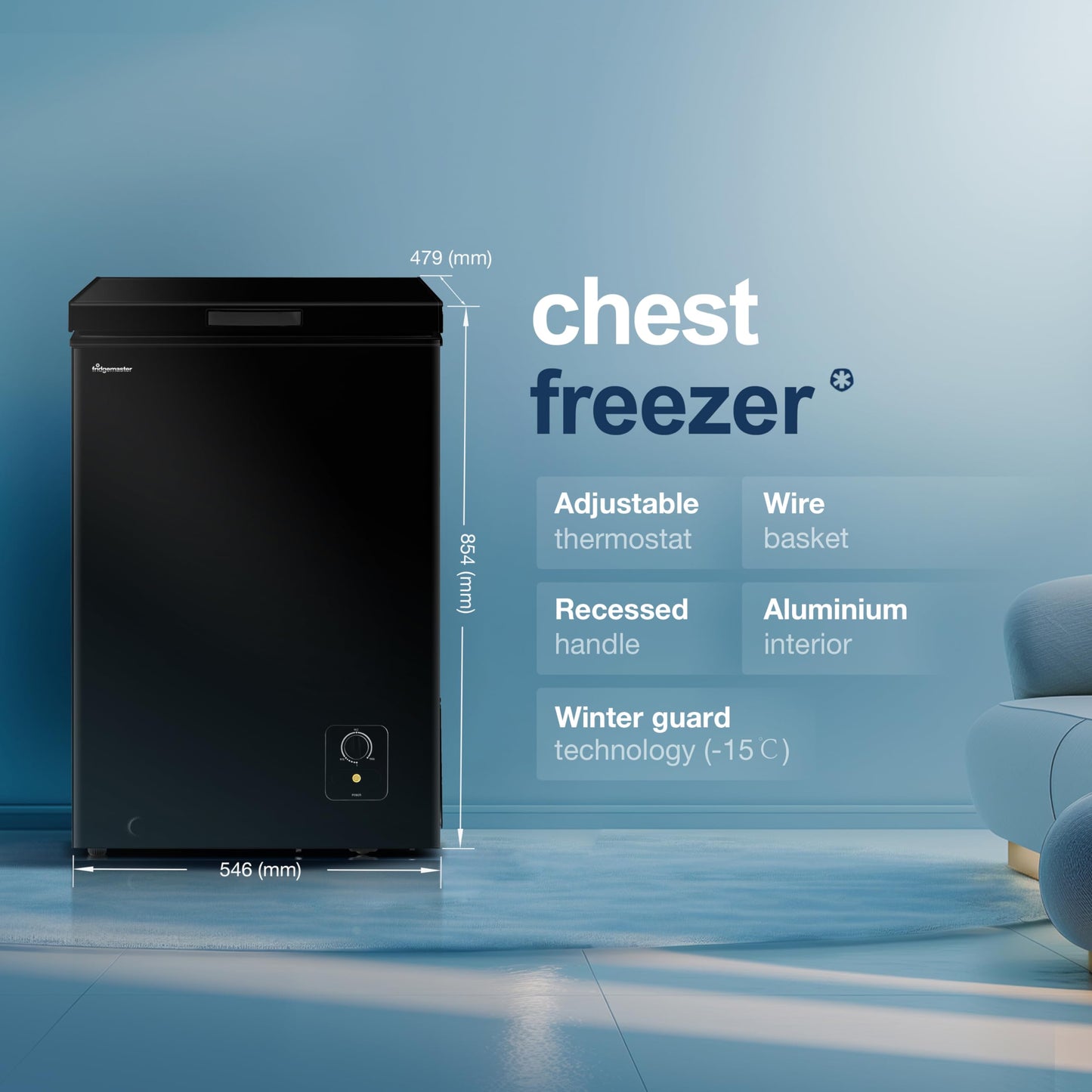 Fridgemaster MCF96EB 95L Chester Freezer 4 Star Freezer Rating - 47.9D x 54.6W x 85.4H cm Black - E Rated