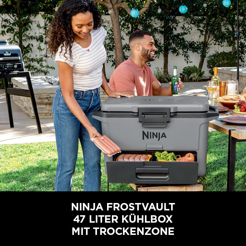 Ninja FrostVault Hard Cooler 47L, Premium Insulated Cool Box, Holds Ice Up to 6 Days, Built-in Dry Storage Drawer