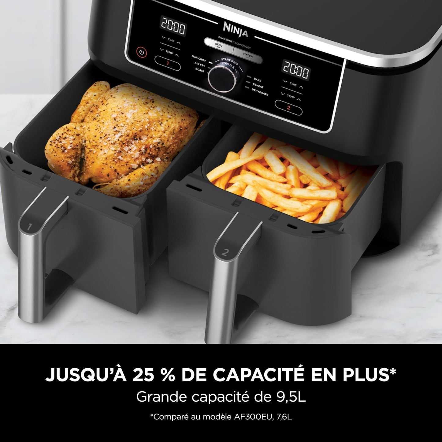 Ninja Foodi MAX Dual Zone Hot Air Fryer [AF400EU] 9.5 L Capacity, 2 Compartments