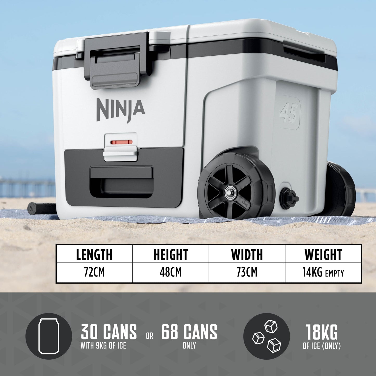 Ninja FrostVault Heavy-Duty Insulated Cool Box, Wheeled Premium Cooler