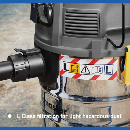 Vacmaster Wet & Dry Vacuum Cleaner 30L with Push Clean Filter. 240V L Class Industrial Dust Extractor.