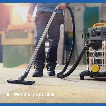Vacmaster Wet & Dry Vacuum Cleaner 30L with Push Clean Filter. 240V L Class Industrial Dust Extractor.