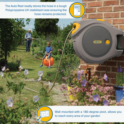 HOZELOCK - Auto Reel Wall-mounted 40m: Easy to Install, Child-lock, Auto-rewind