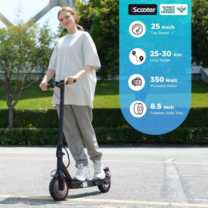 iScooter Electric Scooter, i9 Electric Scooters Adult, 8.5”Solid Tires, 30km Range, 3 Speed Mode
