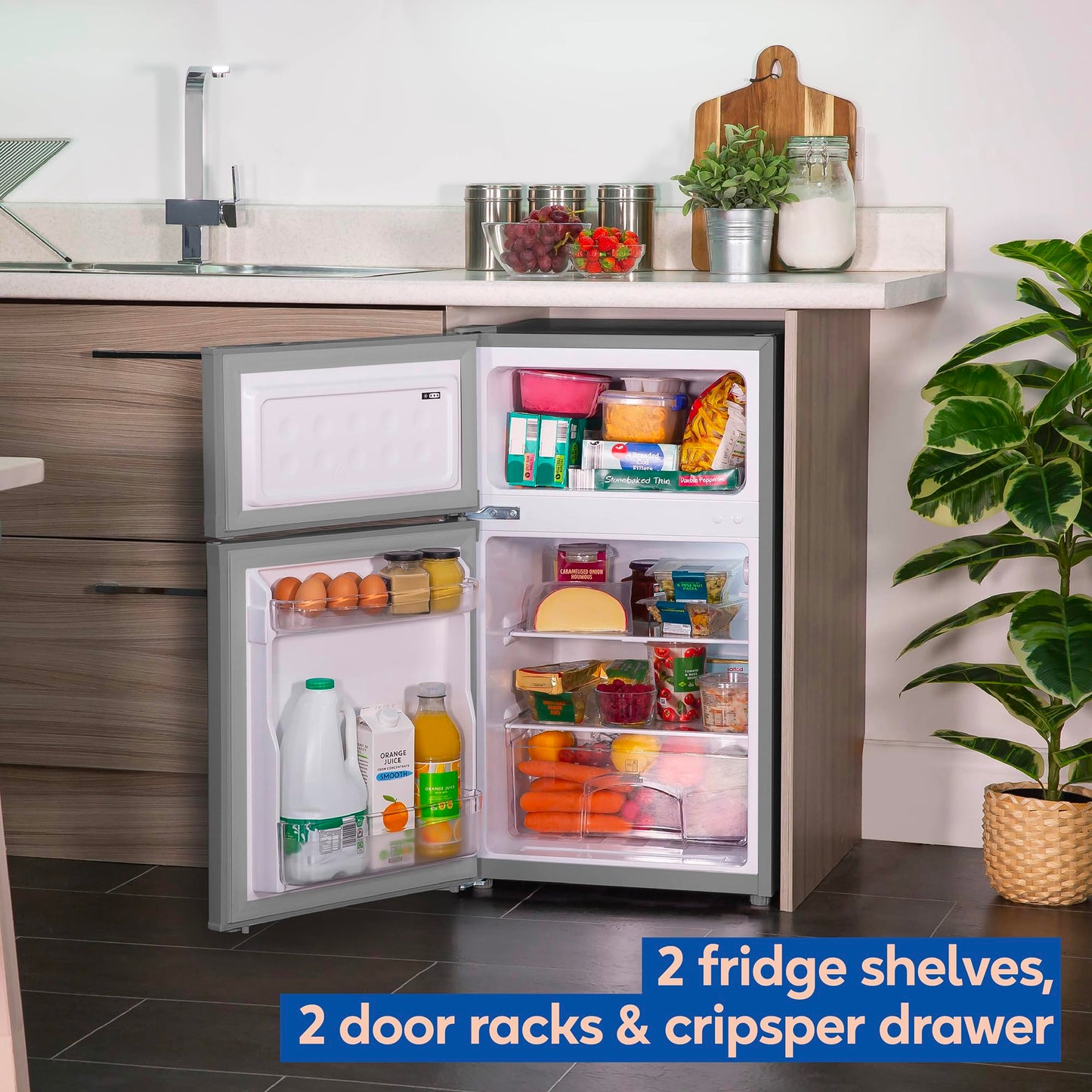 Russell Hobbs Undercounter Fridge Freezer 48cm Wide 85 Litre Total Capacity 61L/24L, LED Light