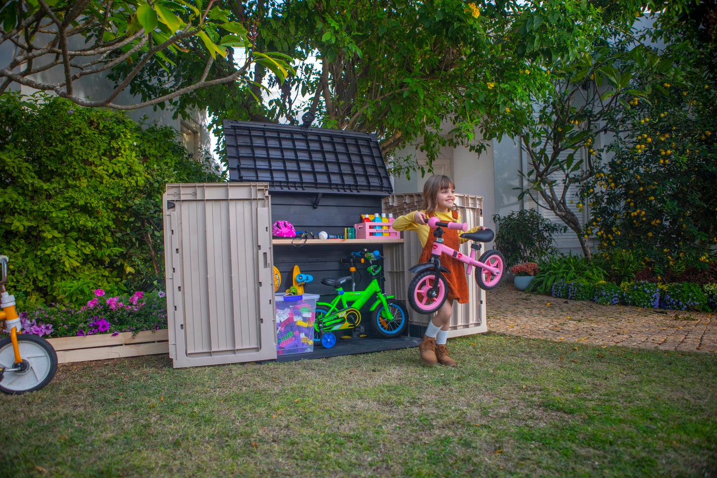 Keter Store-It Out Midi Outdoor Garden Storage Shed, Beige and Brown, 130 x 74 x 110 cm