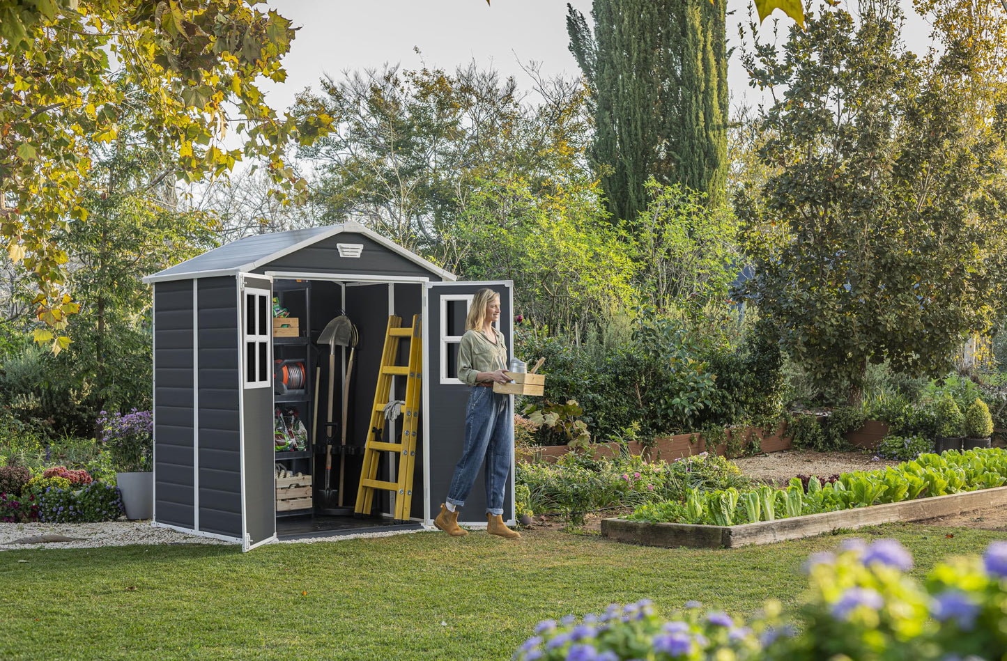 KETER 12-938205 Chalet and Garden Shed Premium Resin 65Dd Ant, Anthracite, 185 x 152 x 226 cm