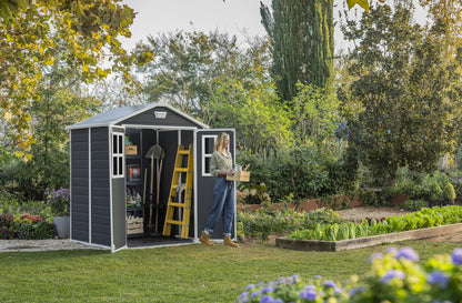 KETER 12-938205 Chalet and Garden Shed Premium Resin 65Dd Ant, Anthracite, 185 x 152 x 226 cm