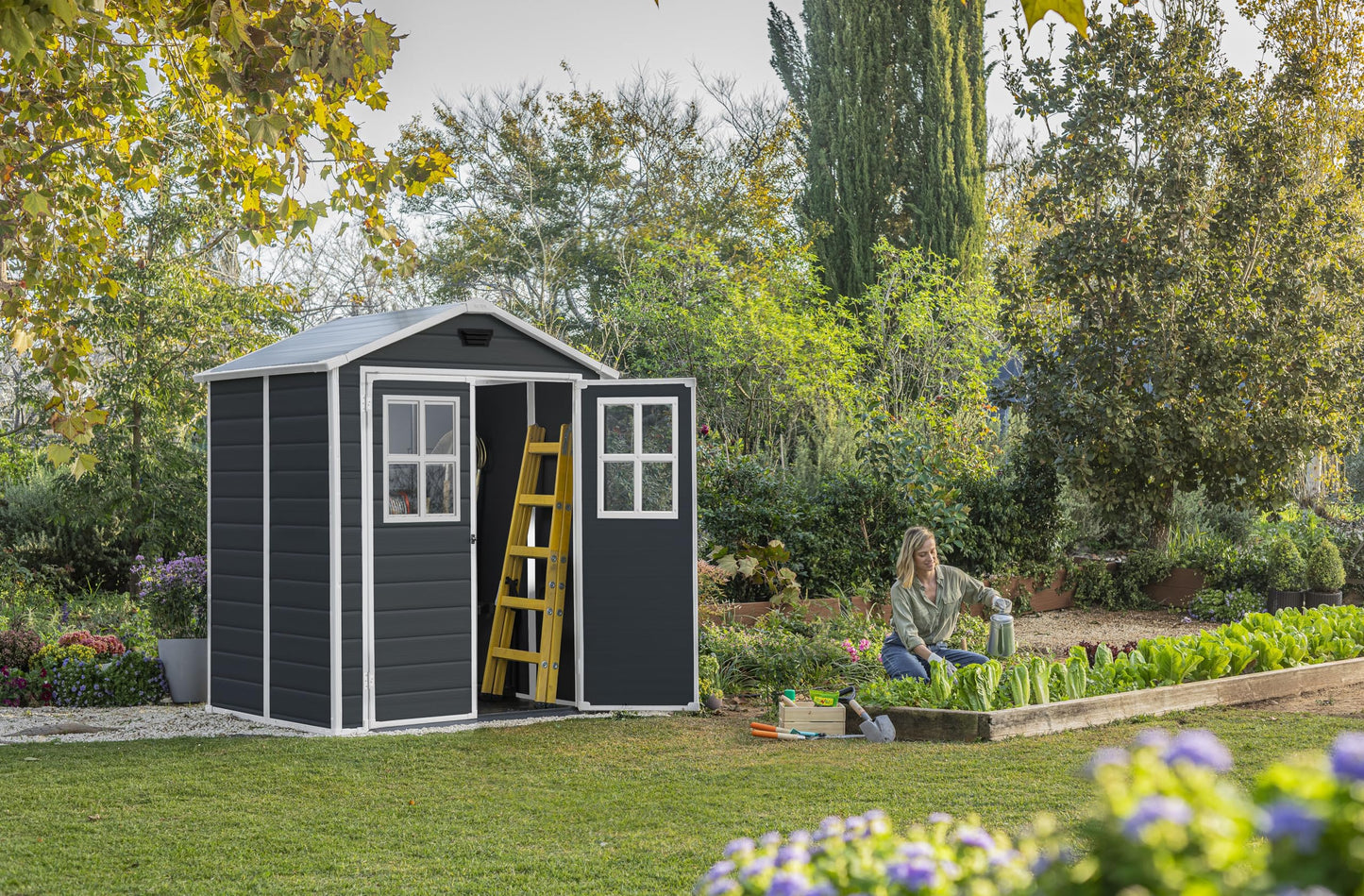 KETER 12-938205 Chalet and Garden Shed Premium Resin 65Dd Ant, Anthracite, 185 x 152 x 226 cm
